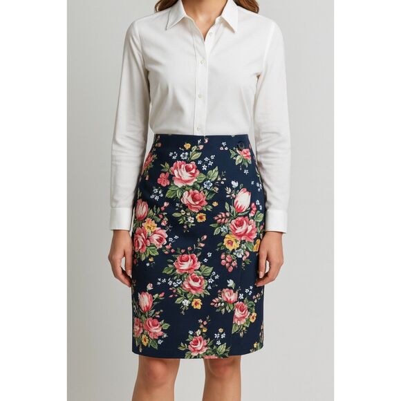 Linen Blend Brooks Brothers Floral Wrap Skirt 10 - Picture 1 of 7